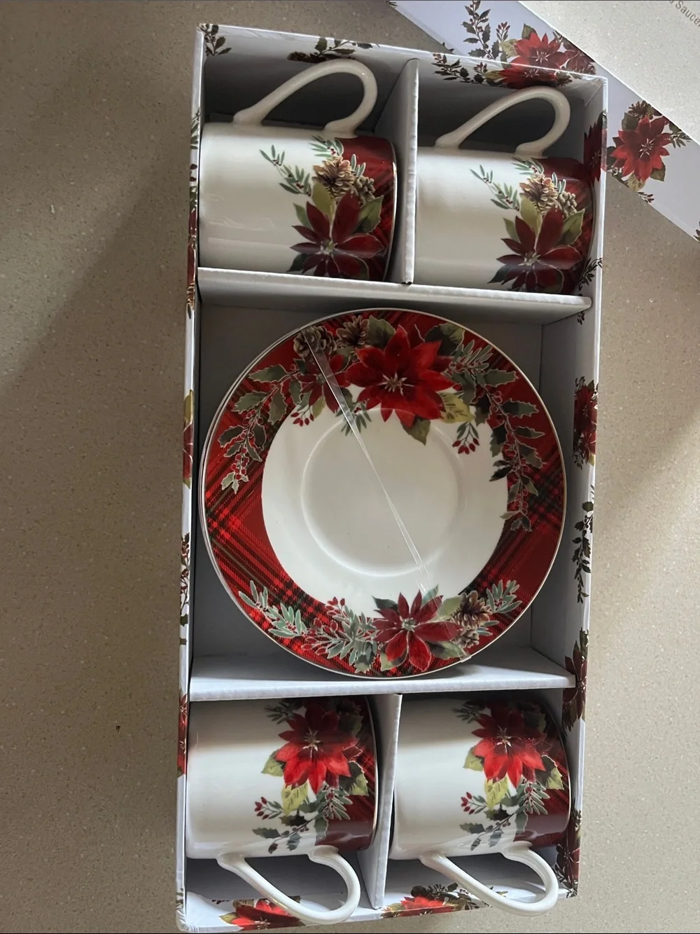 Grace Teaware Poinsettia Porcelain Teacup and Saucer Set - Red